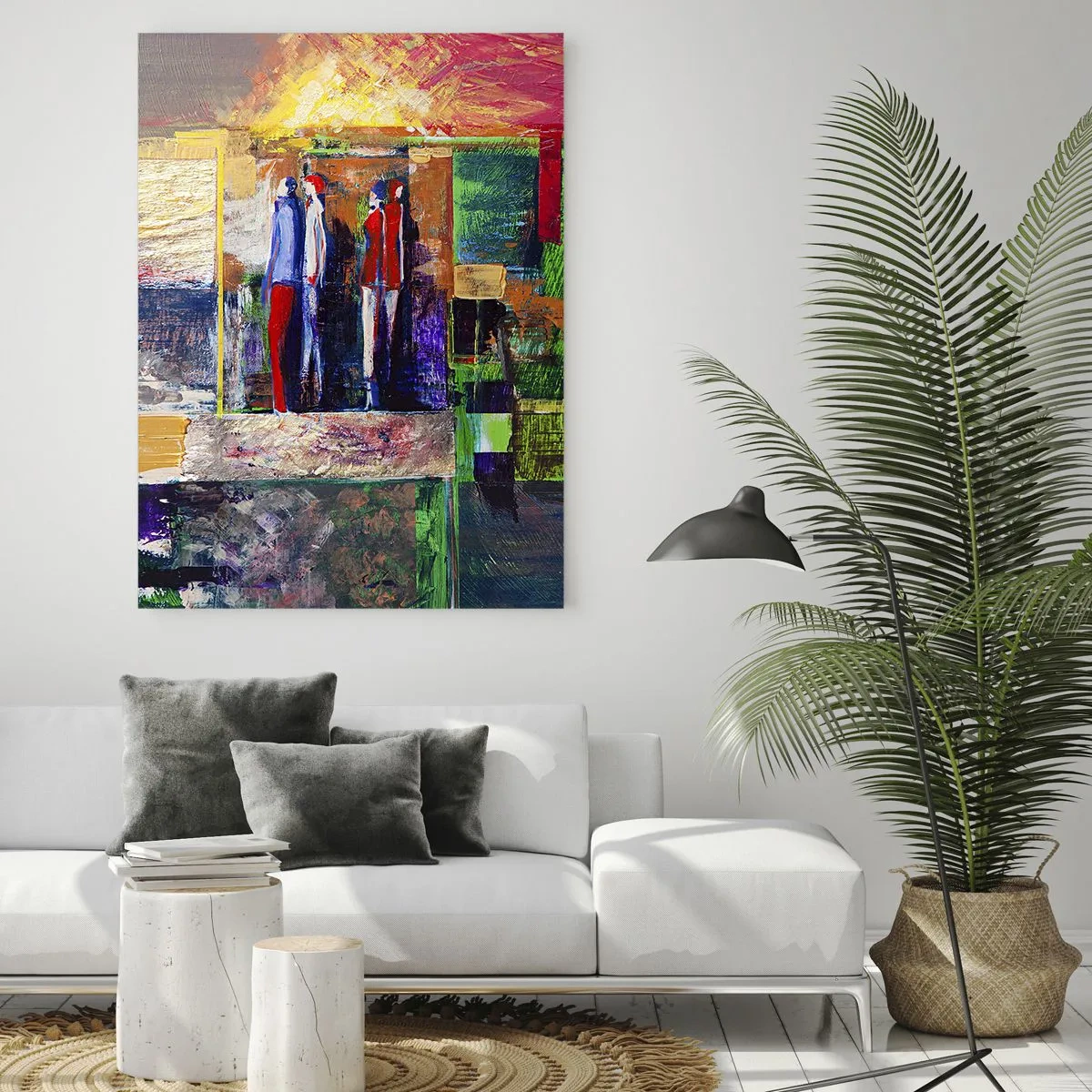 Impression sur verre - Image sur verre - Une composition abstraite avec des figures et des couleurs intenses. - 50x70cm - Relations et émotions - Décoration murale moderne pour le salon et la chambre ARTTOR