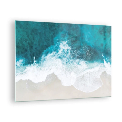 Impression sur verre - Image sur verre - Vue aérienne des vagues de la mer s'écrasant contre le rivage - 70x50cm - Caresse naturelle - Décoration murale moderne pour le salon et la chambre ARTTOR