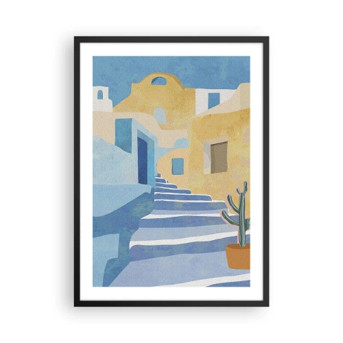 Affiche dans un cadre noir - Poster - Architecture méditerranéenne aux couleurs pastel - 50x70cm - Une journée dans une ville arabe - Décoration murale moderne pour le salon et la chambre ARTTOR