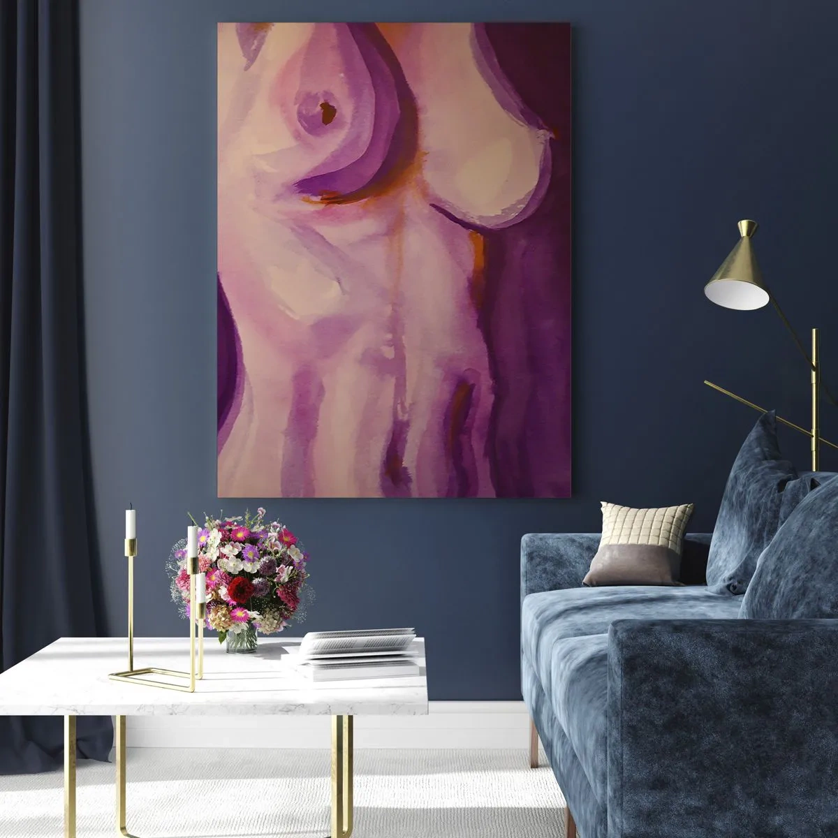 Impression sur verre - Image sur verre - Une interprétation artistique de silhouettes féminines dans des tons de rose et de violet. - 50x70cm - Ode à la féminité - Décoration murale moderne pour le salon et la chambre ARTTOR