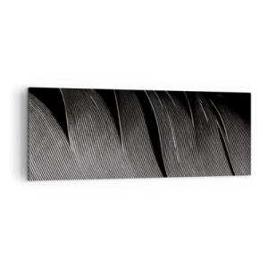 Impression sur toile - Image sur toile - Texture de plumes noires et blanches dans un style minimaliste - 140x50cm - La plume – un design magnifique - Décoration murale moderne pour le salon et la chambre ARTTOR