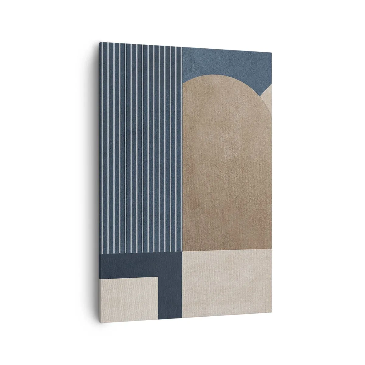 Impression sur toile - Image sur toile - Figures géométriques dans les tons beige et bleu marine avec des lignes - 70x100cm - Composition simple et en rondeur - Décoration murale moderne pour le salon et la chambre ARTTOR