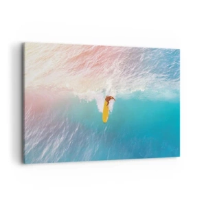 Impression sur toile - Image sur toile - Surfeur sur une vague aux couleurs pastel - 120x80cm - Le cavalier de l'océan - Décoration murale moderne pour le salon et la chambre ARTTOR