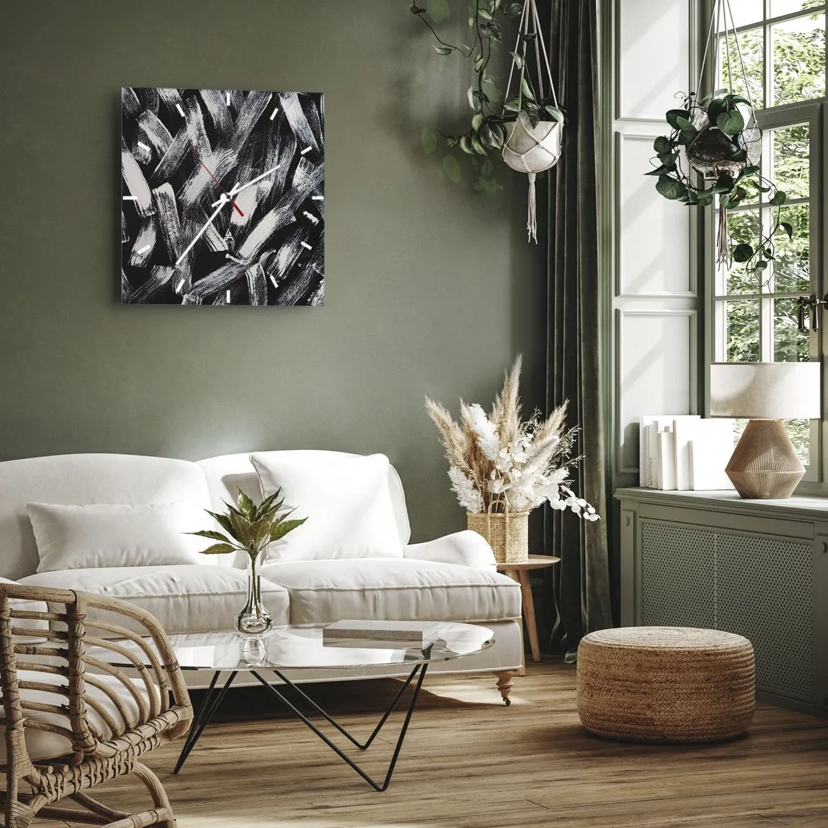 Horloge murale - Pendule murale - Abstraction dynamique avec des coups de pinceau blancs sur fond noir. - 30x30cm - L'abstraction dans l'esprit industriel - Décoration murale moderne pour le salon et la chambre ARTTOR