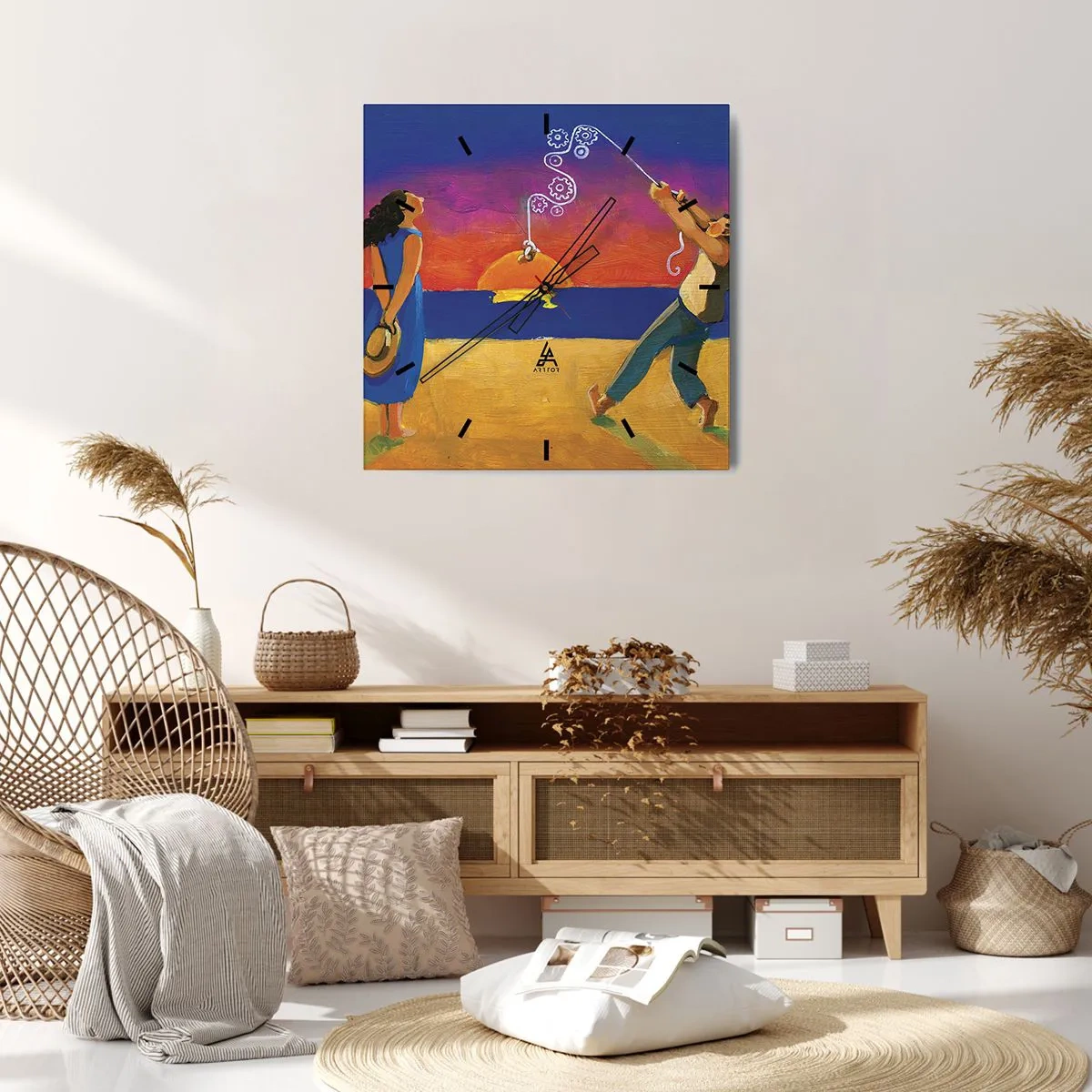 Horloge murale - Pendule murale - Personnages au bord de la mer au coucher du soleil - 30x30cm - Plus qu'une étoile dans le ciel - Décoration murale moderne pour le salon et la chambre ARTTOR