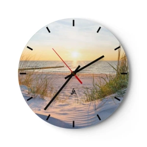 Horloge murale - Pendule murale - Plage de sable avec herbiers marins au coucher du soleil - 30x30cm - Le bruit de la mer, le chant des oiseaux, une plage sauvage parmi les herbes… - Décoration murale moderne pour le salon, la cuisine et la chambre ARTTOR