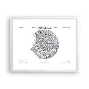 Affiche dans un cadre blanc - Poster - Anatomie de Marseille - 50x40 cm