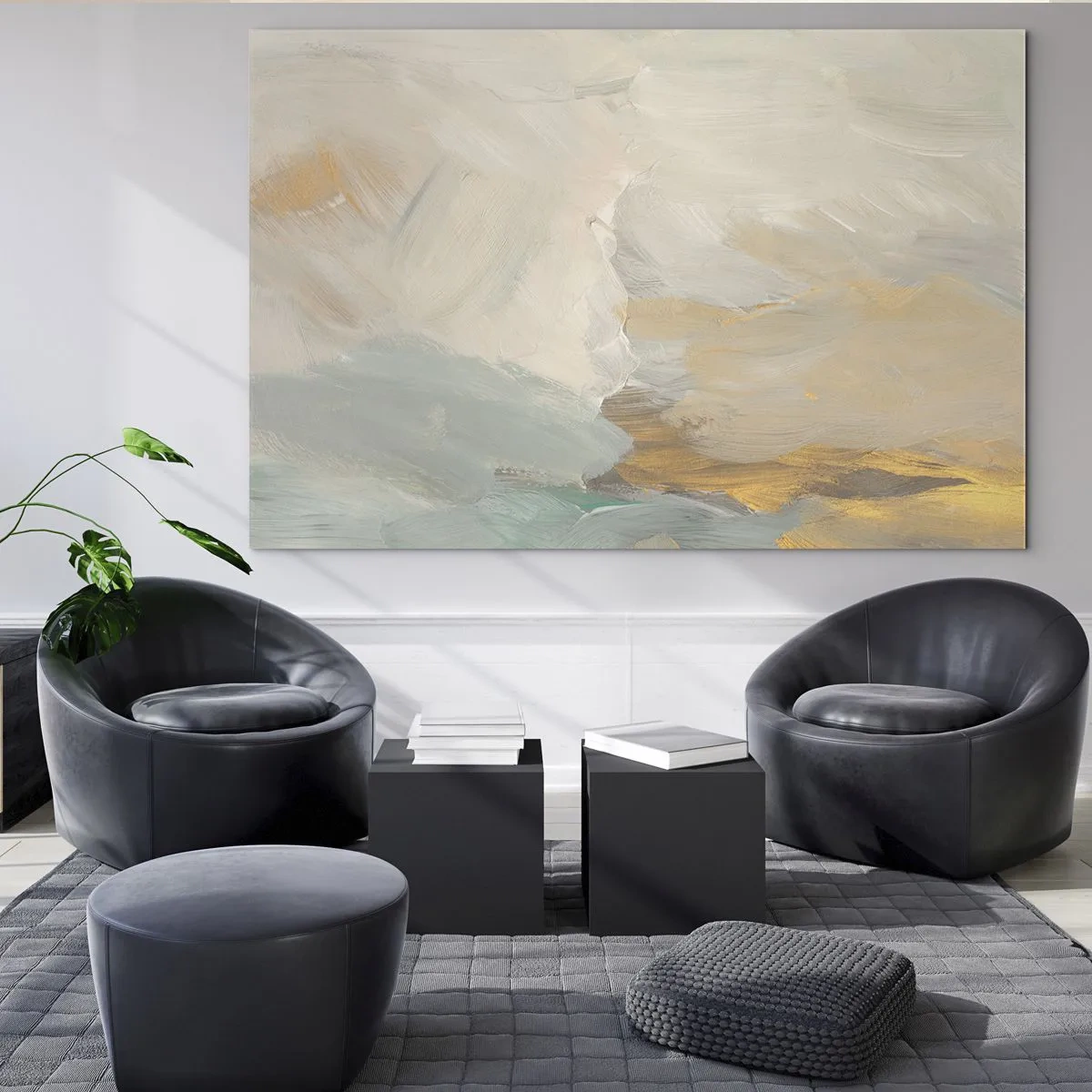 Impression sur verre - Image sur verre - Abstraction lumineuse avec des coups de pinceau délicats - 70x50cm - Abstraction – le pays de la douceur - Décoration murale moderne pour le salon et la chambre ARTTOR