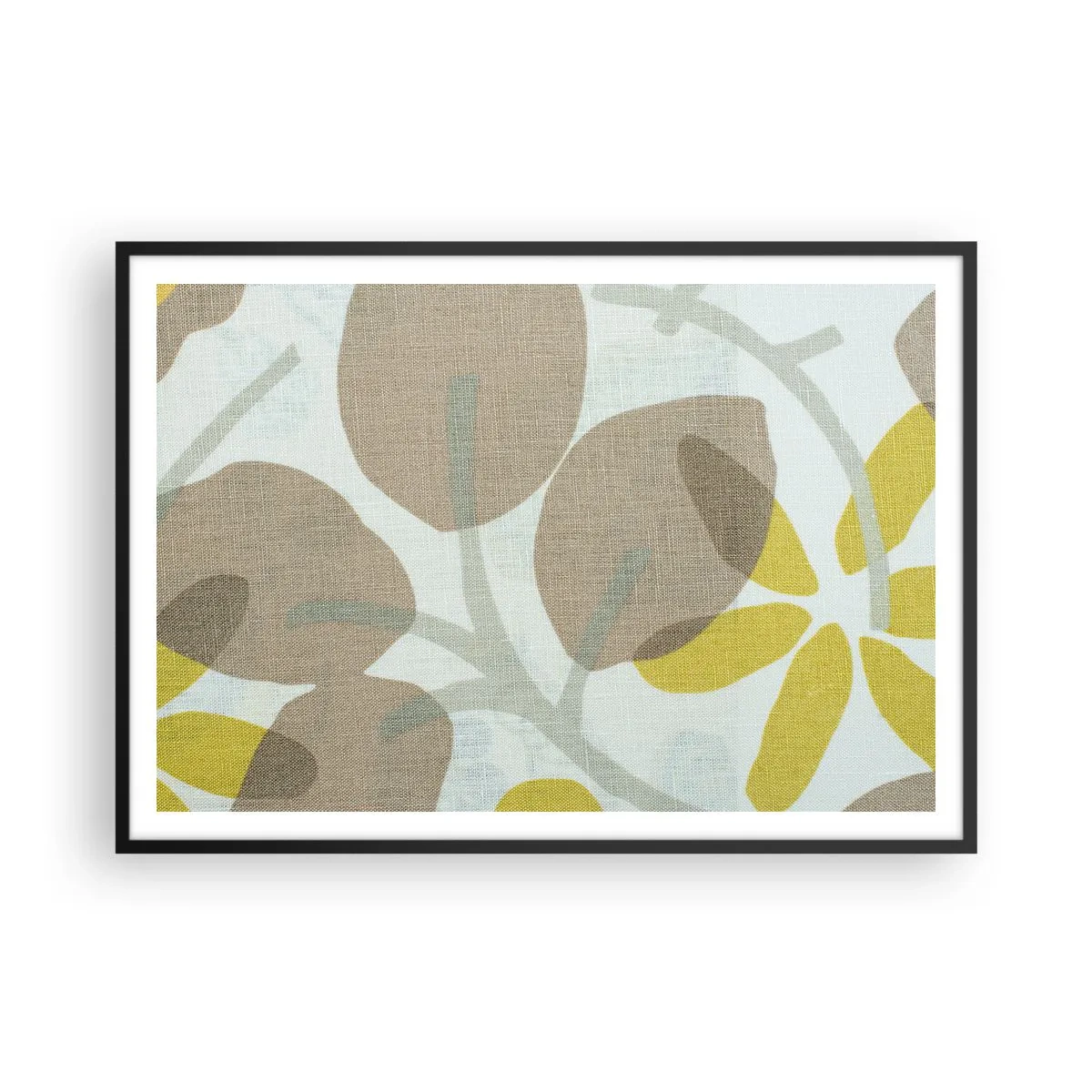 Affiche dans un cadre noir - Poster - Feuilles abstraites dans les tons beige et jaune - 100x70cm - Composition en plein soleil - Décoration murale moderne pour le salon et la chambre ARTTOR