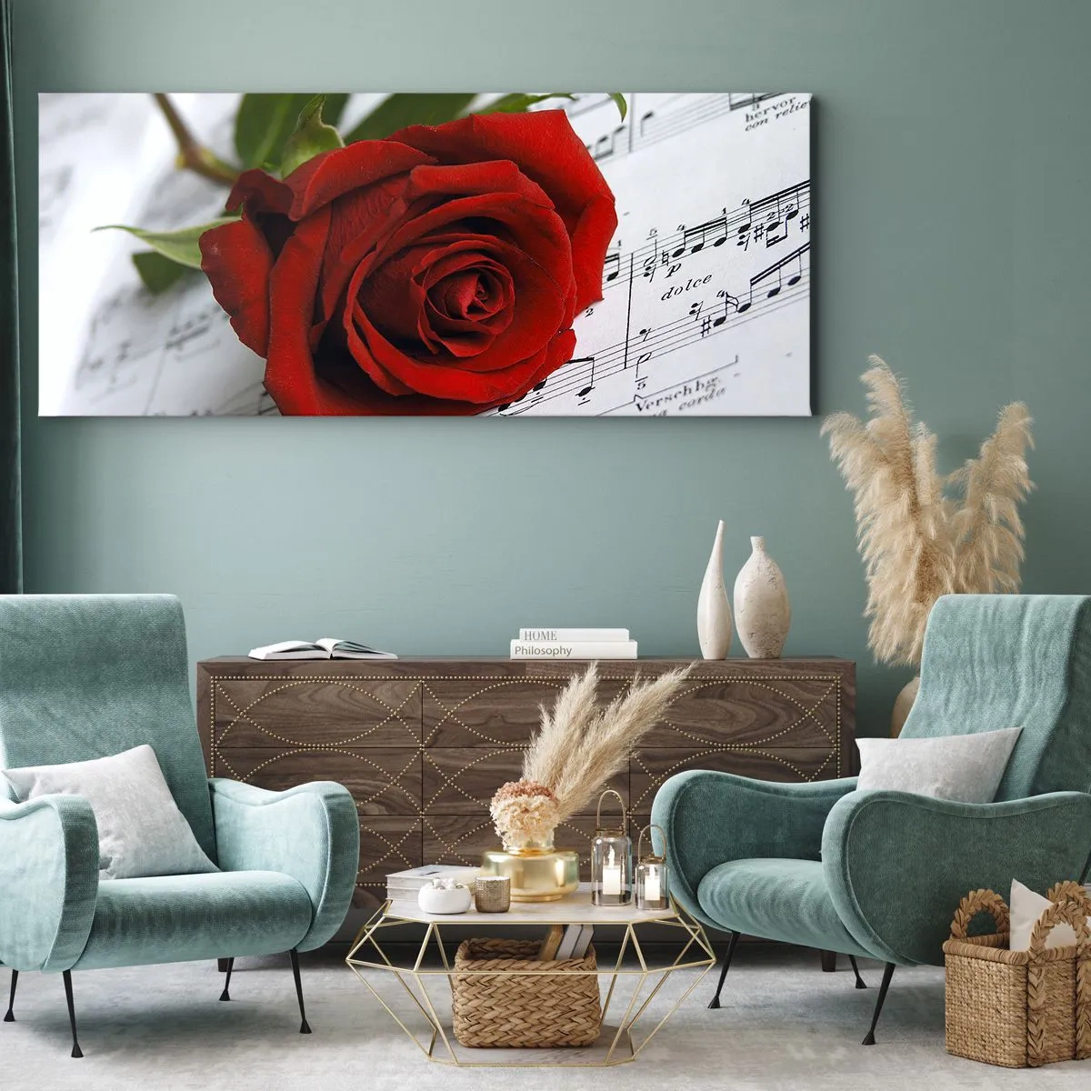 Impression sur toile - Image sur toile - Musique des sentiments en écarlate - 100x40 cm