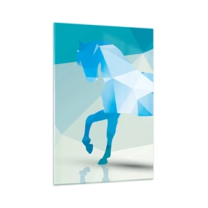 Impression sur verre - Image sur verre - Silhouette géométrique d'un cheval dans des tons bleus - 70x100cm - Cheval géométrique en turquoise - Décoration murale moderne pour le salon et la chambre ARTTOR