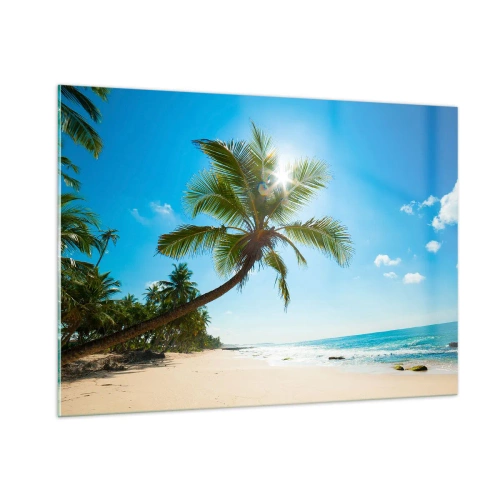Impression sur verre - Image sur verre - Plage tropicale avec palmiers et ciel bleu - 100x70cm - Ne rien montrer à personne - Décoration murale moderne pour le salon et la chambre ARTTOR