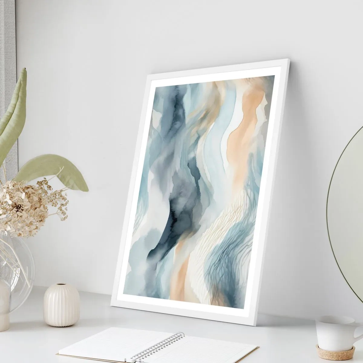 Affiche dans un cadre blanc - Poster - Abstraction enneigée et brumeuse - 40x50 cm