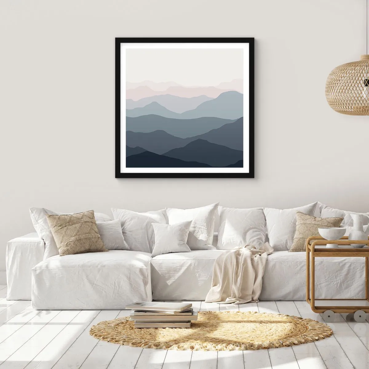 Affiche dans un cadre noir - Poster - Vagues de montagnes - 30x30 cm