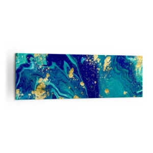 Impression sur toile - Image sur toile - Une composition abstraite avec des accents bleus, verts et dorés. - 160x50cm - Les pétales du soleil - Décoration murale moderne pour le salon et la chambre ARTTOR