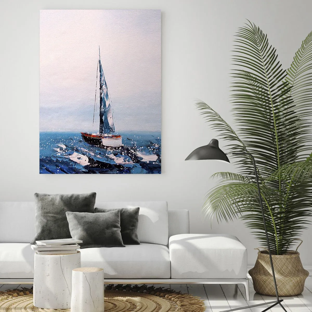 Impression sur verre - Image sur verre - Deux yachts sur une mer agitée dans un style pictural impressionniste. - 50x70cm - Confrérie du vent - Décoration murale moderne pour le salon et la chambre ARTTOR