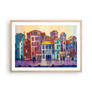 Affiche dans un chêne clair - Poster - Une ville comme dans un conte de fées - 70x50 cm