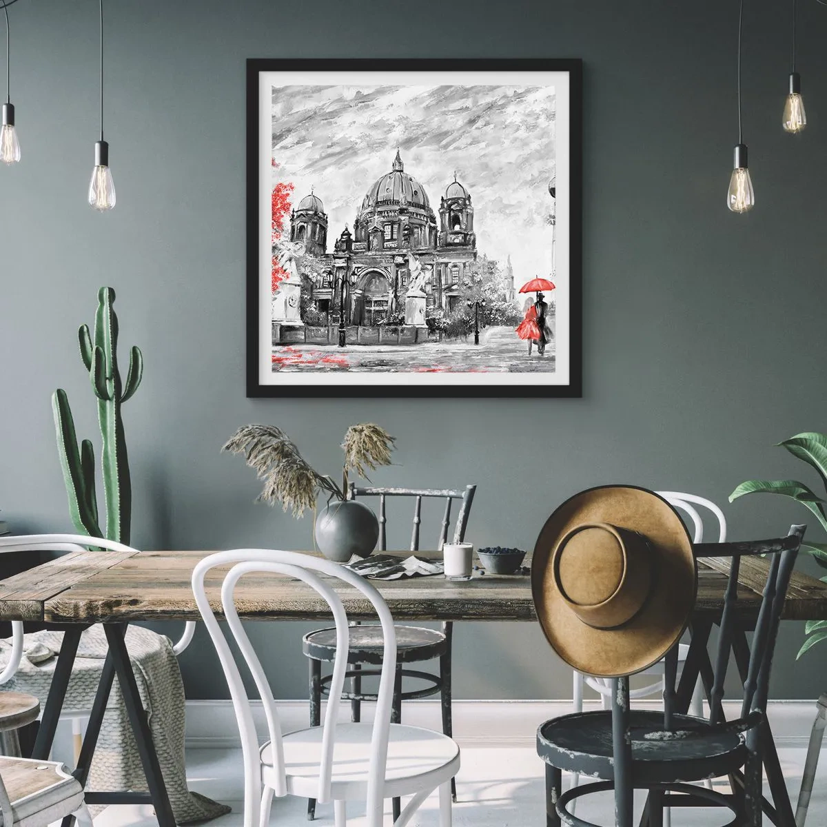 Affiche dans un cadre noir - Poster - Rencontre berlinoise - 40x40 cm