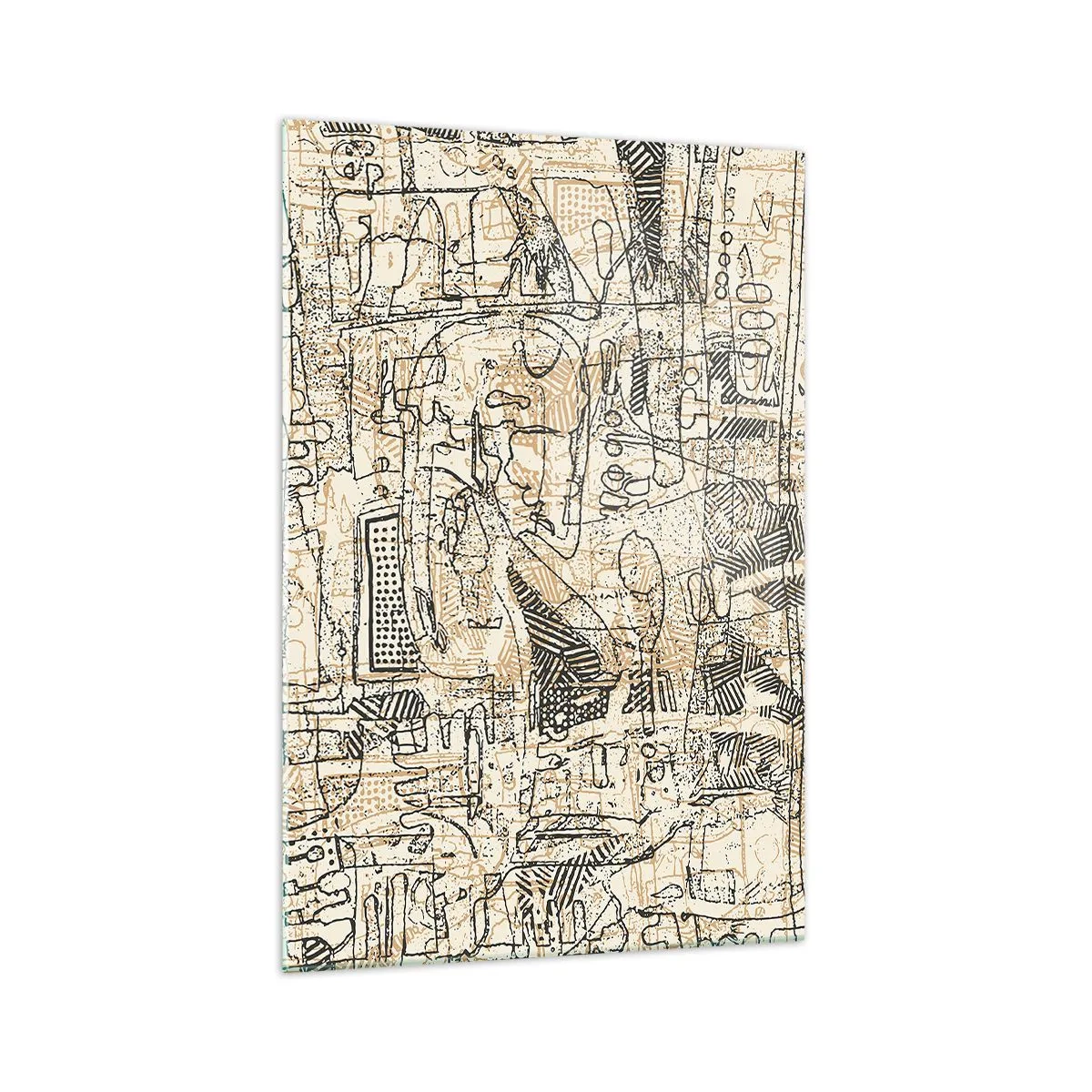 Impression sur verre - Image sur verre - Motifs abstraits et lignes sur fond beige - 70x100cm - Il attend d'être décodé - Décoration murale moderne pour le salon et la chambre ARTTOR
