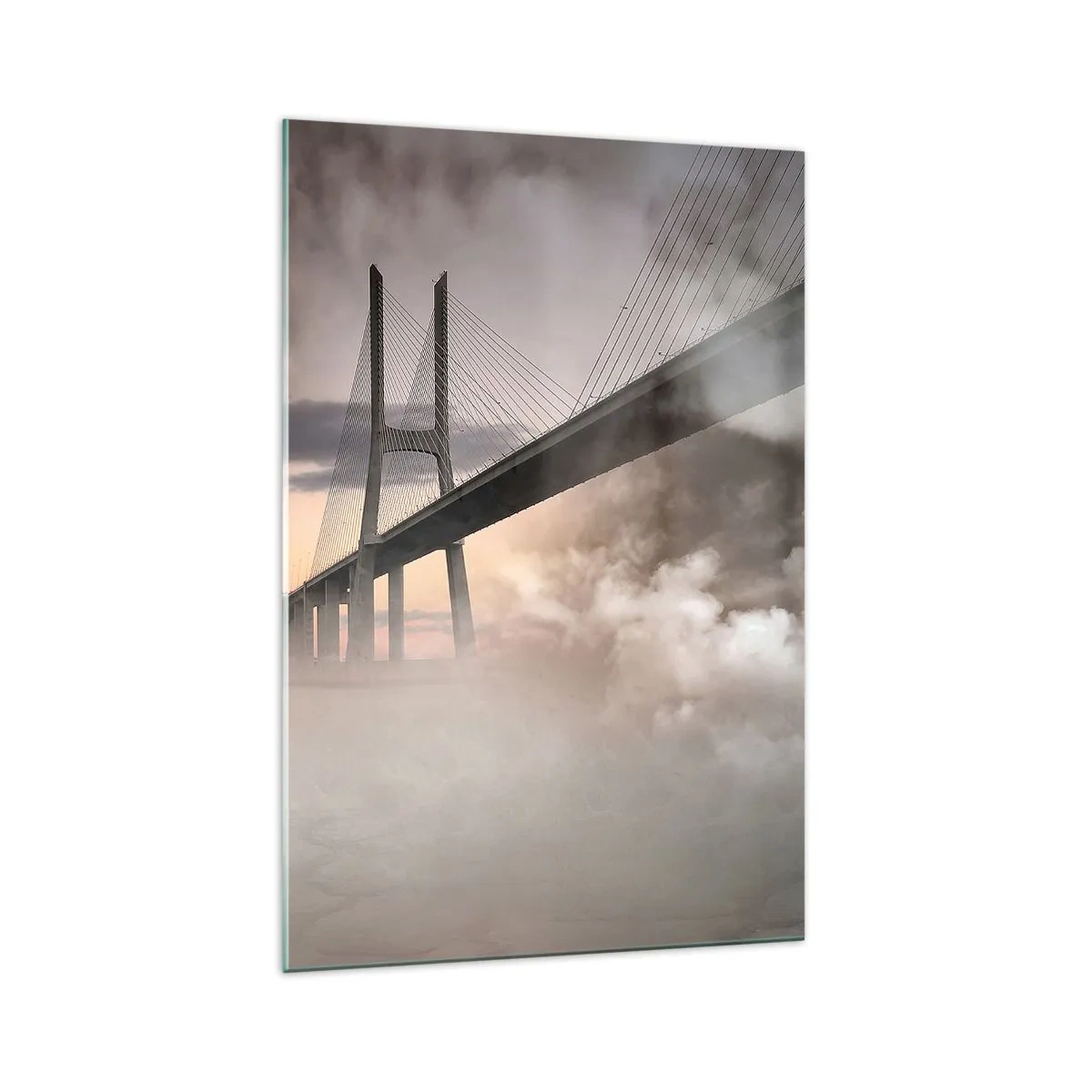 Impression sur verre - Image sur verre - Un pont sur une rivière entouré de brouillard le matin - 70x100cm - Sur la rivière qui n'existe pas - Décoration murale moderne pour le salon et la chambre ARTTOR