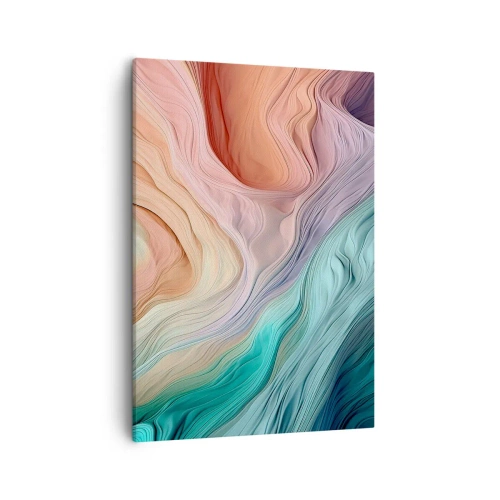 Impression sur toile - Image sur toile - Vagues abstraites aux couleurs pastel et arc-en-ciel - 50x70cm - Vague arc-en-ciel - Décoration murale moderne pour le salon et la chambre ARTTOR