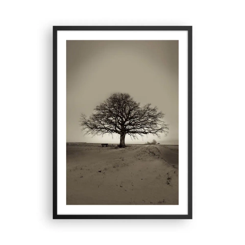 Affiche dans un cadre noir - Poster - Un arbre solitaire dans un paysage sépia vide - 50x70cm - D'ici à l'éternité - Décoration murale moderne pour le salon et la chambre ARTTOR