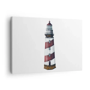 Impression sur toile - Image sur toile - Une image de dessin animé d'un phare avec des rayures rouges et blanches sur un fond minimaliste. - 70x50cm - Toujours sur ses gardes - Décoration murale moderne pour le salon et la chambre ARTTOR