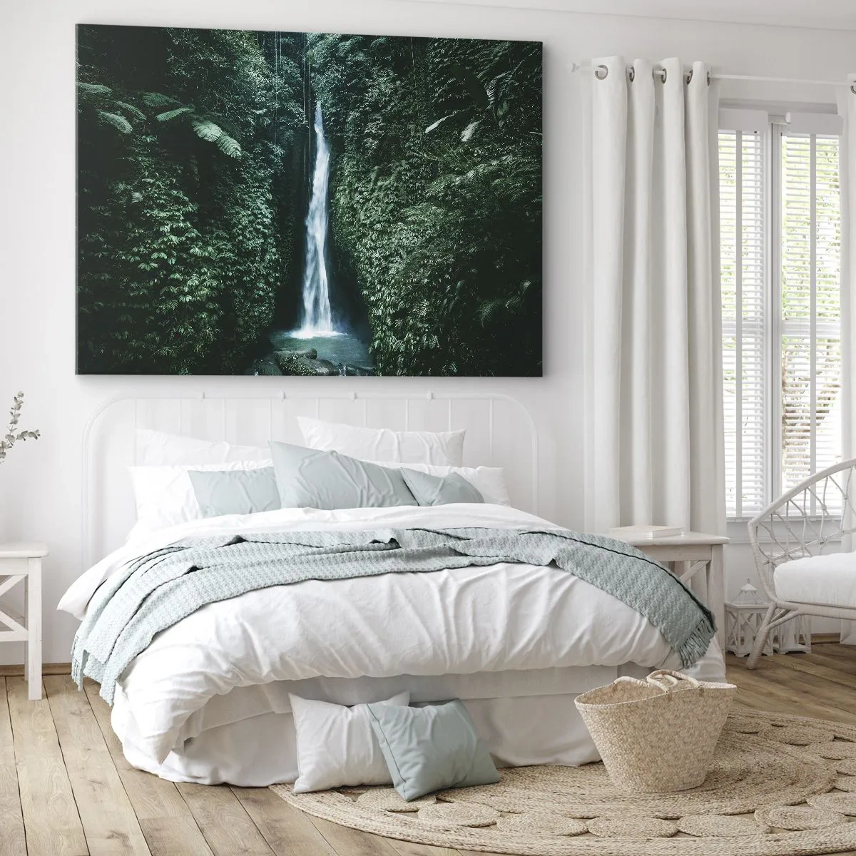 Impression sur toile - Image sur toile - Une cascade entourée d'une végétation tropicale dense - 70x50cm - Fontaine tropicale - Décoration murale moderne pour le salon et la chambre ARTTOR
