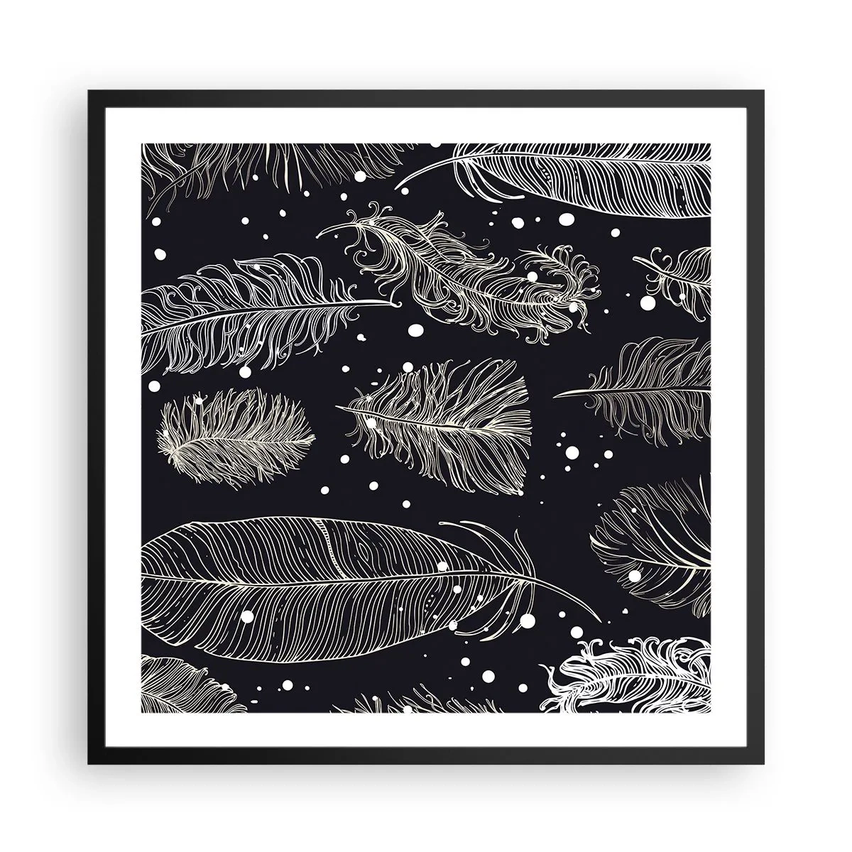 Affiche dans un cadre noir - Poster - Toile de plumes - 60x60 cm