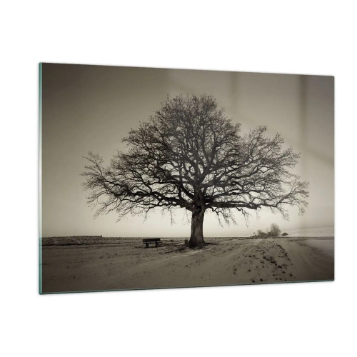 Impression sur verre - Image sur verre - Un arbre solitaire dans un paysage monochrome - 120x80cm - D'ici à l'éternité - Décoration murale moderne pour le salon et la chambre ARTTOR