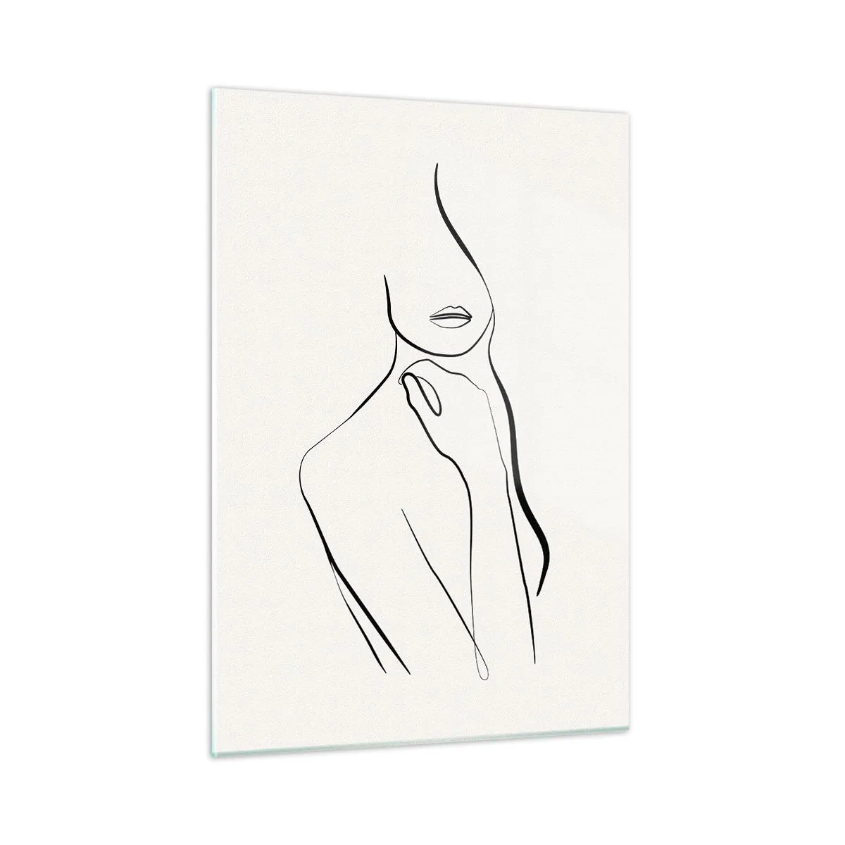 Impression sur verre - Image sur verre - Une ligne minimaliste montrant une silhouette féminine sur un fond clair - 50x70cm - Vague de mélancolie - Décoration murale moderne pour le salon et la chambre ARTTOR