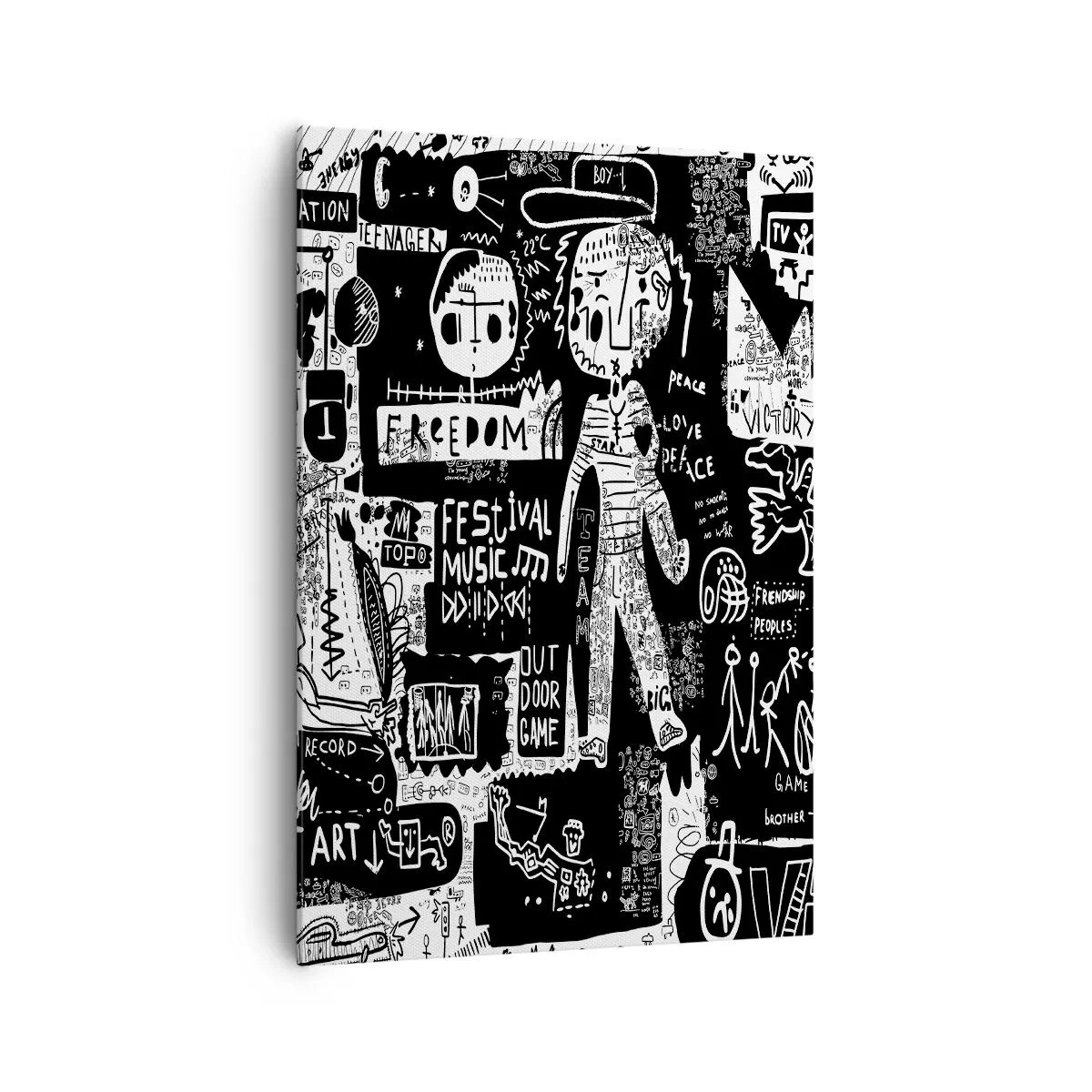 Impression sur toile - Image sur toile - Collage noir et blanc inspiré du street art - 70x100cm - Jeunesse spirituelle de loi et de joie - Décoration murale moderne pour le salon et la chambre ARTTOR