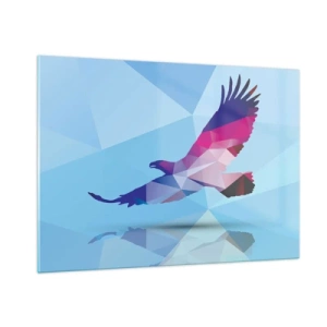 Impression sur verre - Image sur verre - Aigle géométrique sur fond bleu - 100x70cm - Aigle en cristal lilas - Décoration murale moderne pour le salon et la chambre ARTTOR