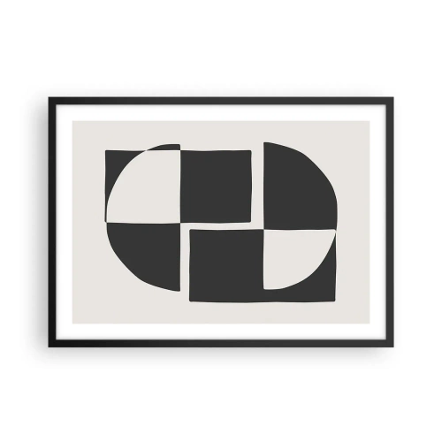 Affiche dans un cadre noir - Poster - Formes géométriques abstraites en noir et blanc - 70x50cm - Antithèse - Synthèse - Décoration murale moderne pour le salon et la chambre ARTTOR