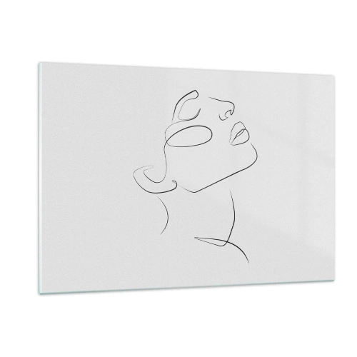 Impression sur verre - Image sur verre - Croquis de contour du visage d'une femme tourné vers le haut - 120x80cm - Méandre du rêve - Décoration murale moderne pour le salon et la chambre ARTTOR