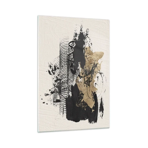 Impression sur verre - Image sur verre - Une peinture abstraite en noir et or avec des lignes et des structures dynamiques. - 70x100cm - Composer avec passion - Décoration murale moderne pour le salon et la chambre ARTTOR