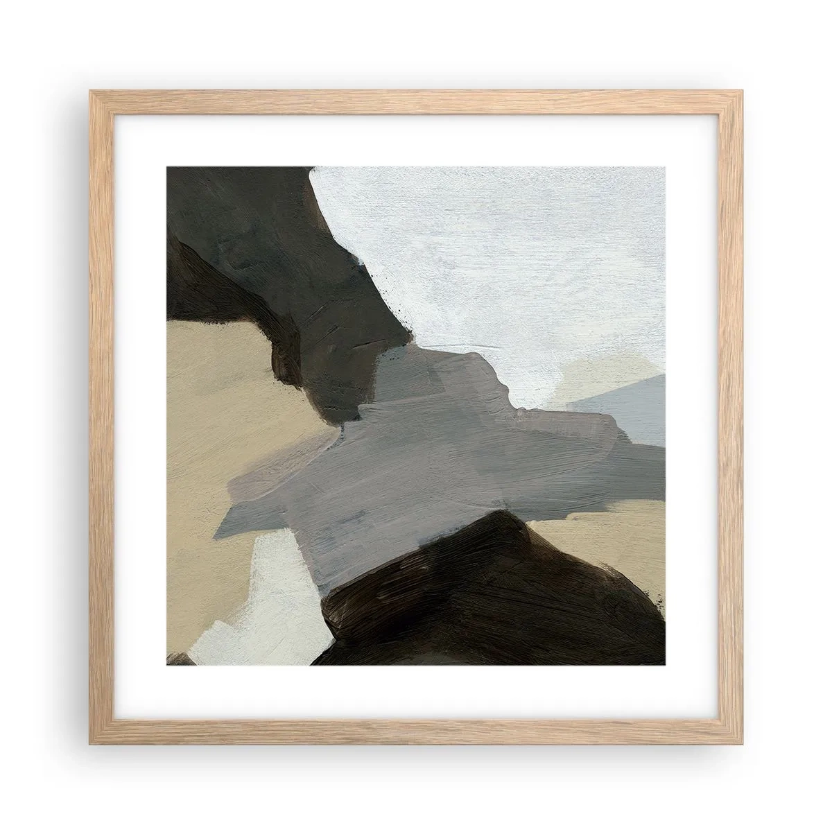 Affiche dans un chêne clair - Poster - Abstraction : le carrefour du gris - 40x40 cm