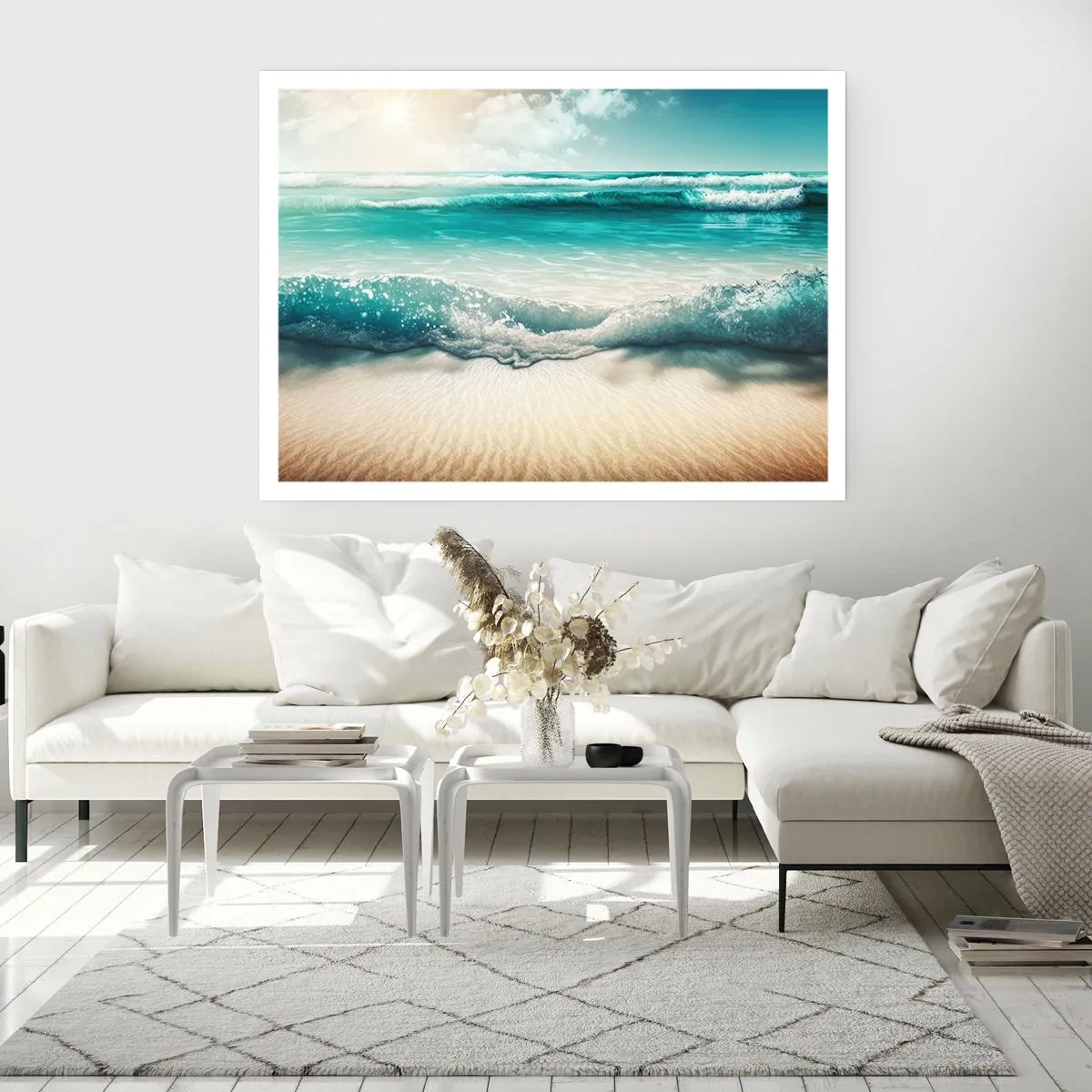 Affiche - Poster - Vagues de l'océan sur une plage de sable clair - 100x70cm - La paix de l'océan - Décoration murale moderne pour le salon et la chambre ARTTOR
