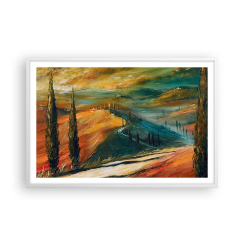 Affiche dans un cadre blanc - Poster - paysage toscan - 91x61 cm
