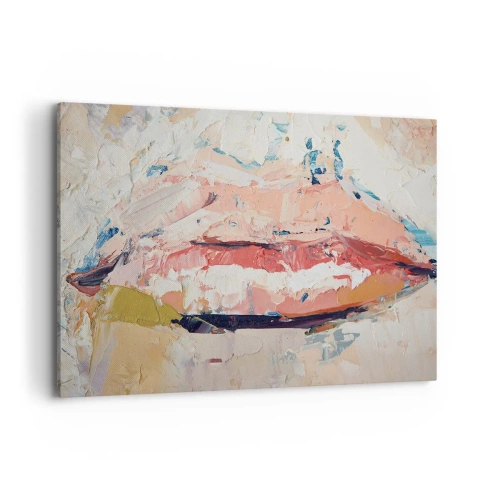Impression sur toile - Image sur toile - Une composition abstraite représentant les lèvres d'une femme aux couleurs pastel. - 100x70cm - Éveil la pensée - Décoration murale moderne pour le salon et la chambre ARTTOR