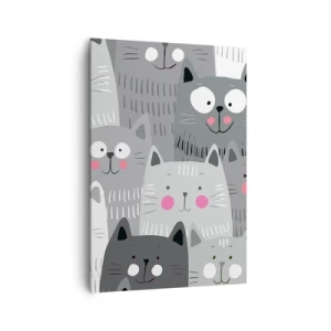 Impression sur toile - Image sur toile - Un motif amusant avec des chats dans des tons de gris - 70x100cm - Le monde des chats - Décoration murale moderne pour le salon et la chambre ARTTOR