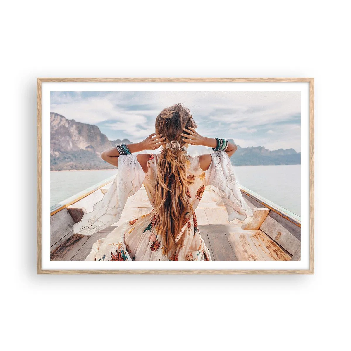 Affiche dans un chêne clair - Poster - En route vers le bonheur - 100x70 cm