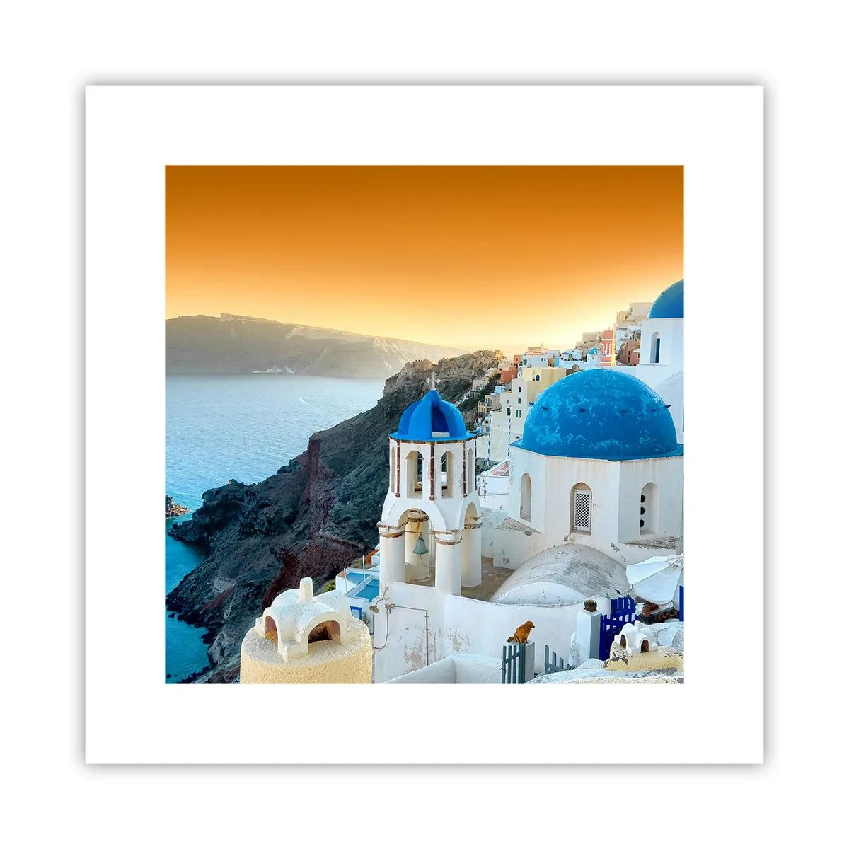 Affiche - Poster - Santorin - blotti contre les rochers - 30x30 cm