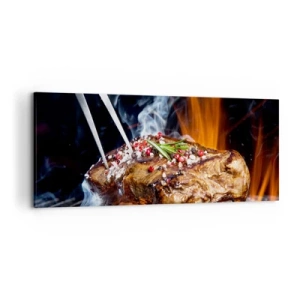 Impression sur toile - Image sur toile - Steak grillé sur un gril aux épices - 120x50cm - Juteux et parfumé - Décoration murale moderne pour le salon et la chambre ARTTOR