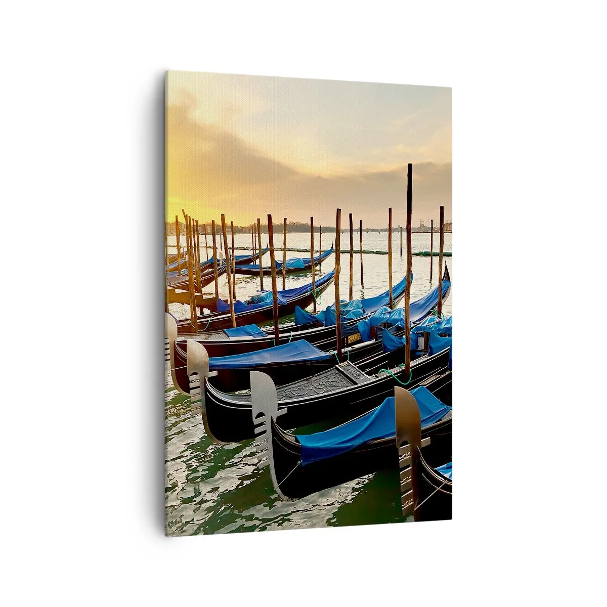 Impression sur toile - Image sur toile - Gondoles à Venise le matin à la lumière du soleil levant - 70x100cm - Avant que le vacarme n'arrive - Décoration murale moderne pour le salon et la chambre ARTTOR