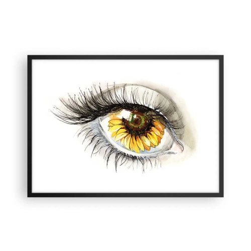 Affiche dans un cadre noir - Poster - Œil artistique avec un iris en forme de tournesol - 70x50cm - Un look aussi chaud que l'été - Décoration murale moderne pour le salon et la chambre ARTTOR