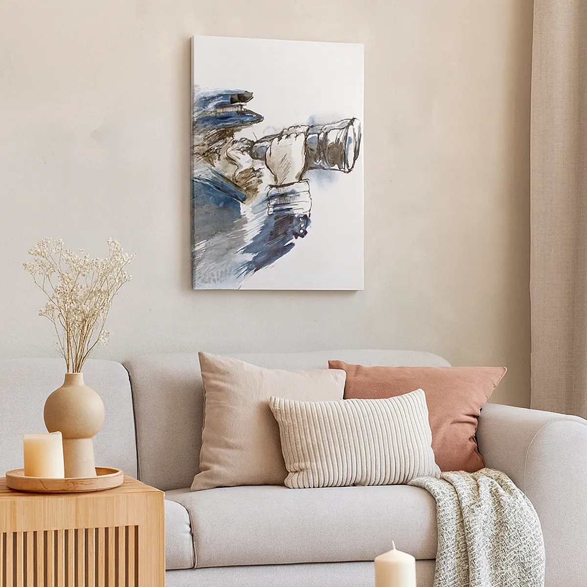 Impression sur toile - Image sur toile - Un capitaine avec des jumelles dans une scène d'aquarelle dynamique - 50x70cm - Dix sur l'échelle de Beaufort ! - Décoration murale moderne pour le salon et la chambre ARTTOR