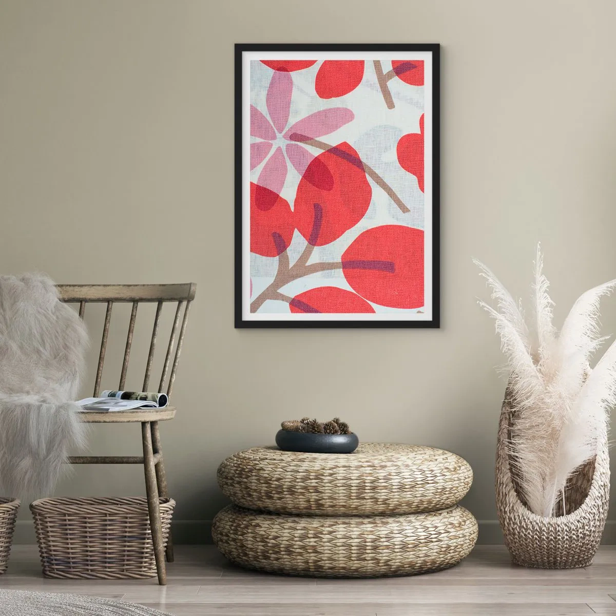 Affiche dans un cadre noir - Poster - Composition florale dans les roses - 70x100 cm