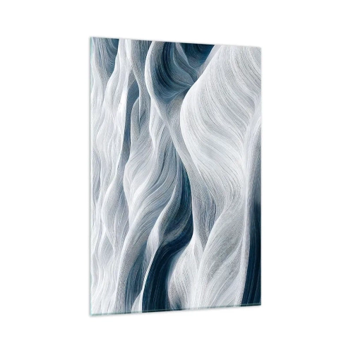 Impression sur verre - Image sur verre - Lignes ondulées dans des tons de bleu et de blanc - 80x120cm - Vagues blanches et bleues - Décoration murale moderne pour le salon et la chambre ARTTOR