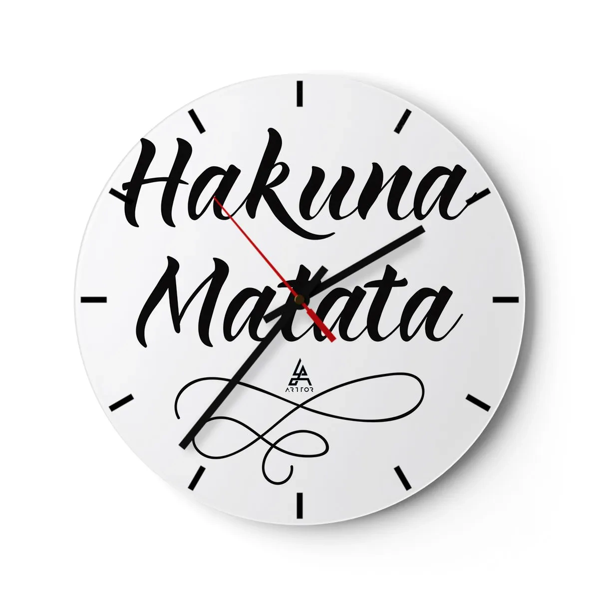 Horloge murale - Pendule murale - Lettrage Hakuna Matata noir sur fond blanc - 30x30cm - Le meilleur conseil - Décoration murale moderne pour le salon, la cuisine et la chambre ARTTOR